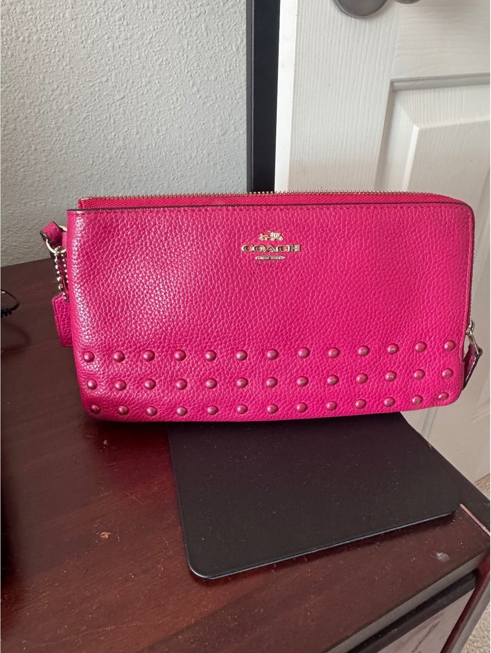 C10.1 Coach Lacquer Rivets Double Zip Wristlet
